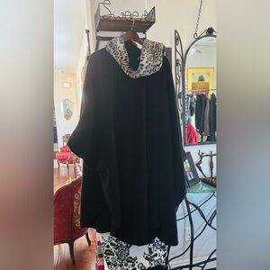 Preston & York black cape/poncho with faux animal print attached scarf.